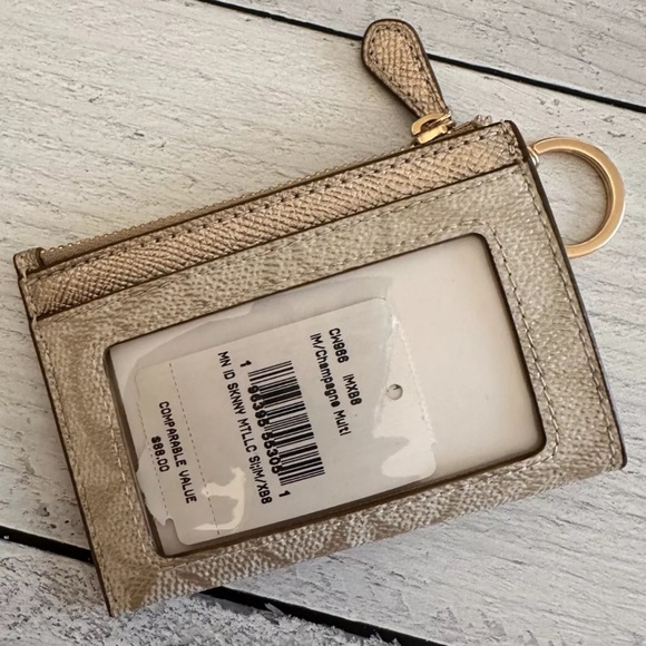 COACH CW966 Mini Skinny ID Case Pearlized Signature Canvas Gold/Champagne Multi - Picture 2 of 4